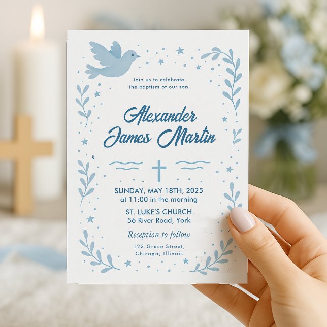 Personalized Baptism Invitation with Dove and Star (baptism-invitation-blue-dove-stars

)
