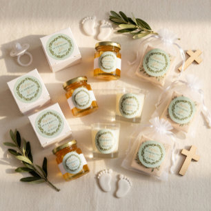 Personalized Baptism Olive Wreath Classic Round Sticker