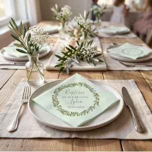 Personalized Baptism Olive Wreath Paper Napkins