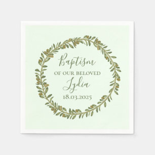 Personalized Baptism Olive Wreath Paper Napkins
