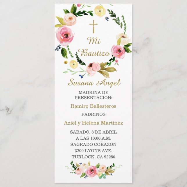 Personalized Baptism Prayer Card in Spanish (Front)