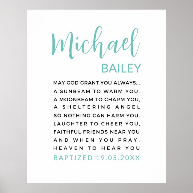 Personalized Baptism Printable, Boy Baptism Gift  Poster (Front)