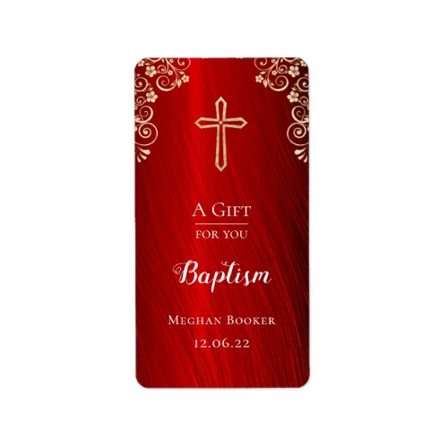 Personalized Baptism Red Gold Hand Sanitizer Label