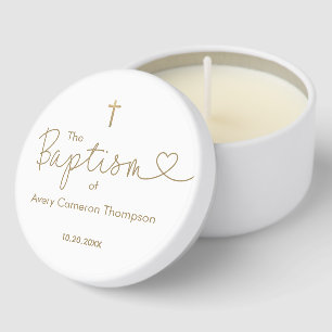 Personalized Baptism script heart Gold Cross favor Mini Candle Favors