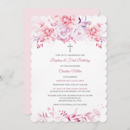 Personalized Baptism With Godparents Name Invitation