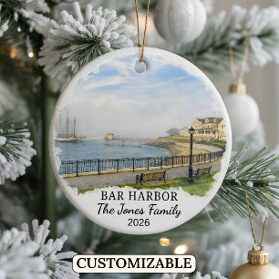 Personalized Bar Harbor Ornament, Custom Maine Ceramic Ornament
