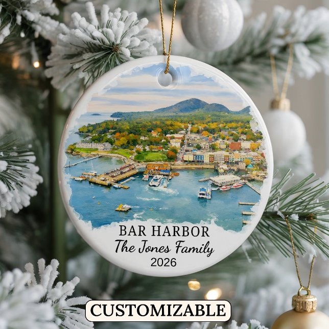 Personalized Bar Harbor Ornament, Custom Maine Ceramic Ornament (Creator Uploaded)