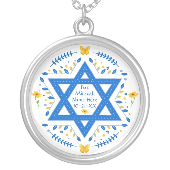 Personalized Bar Mitzvah Gifts, Star of David,  Silver Plated Necklace (Front)