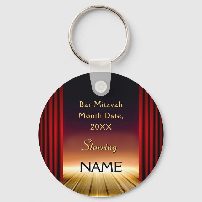 Personalized Bar Mitzvah Party Favors Giveaways Keychain (Front)