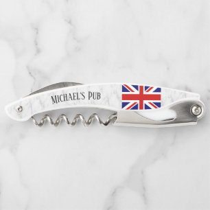 Personalized Bar Pub with Union Jack Flag Waiter's Corkscrew