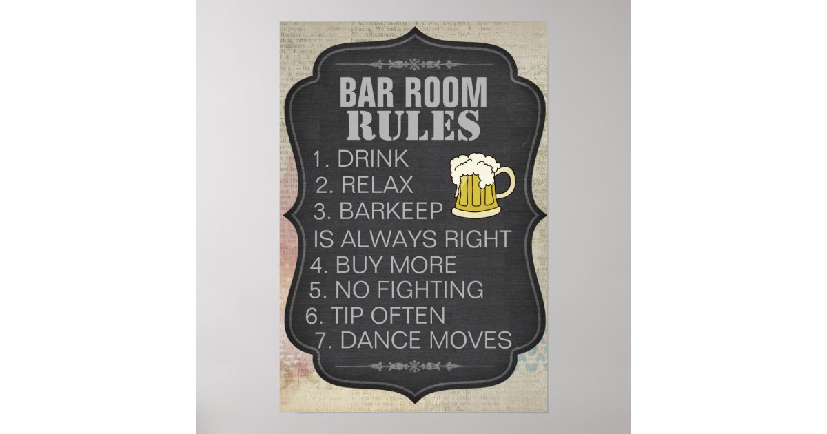Personalized Bar Room Rules Poster Zazzle