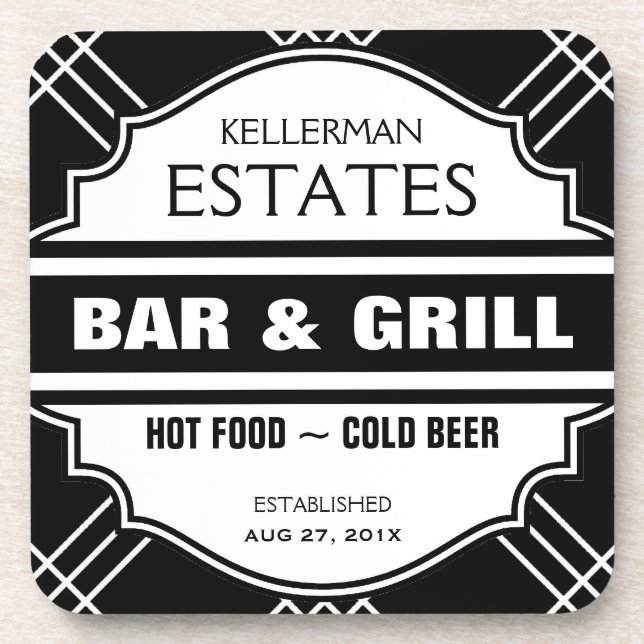 Personalized Bar Sign for Man Cave Drink Coaster (Front)