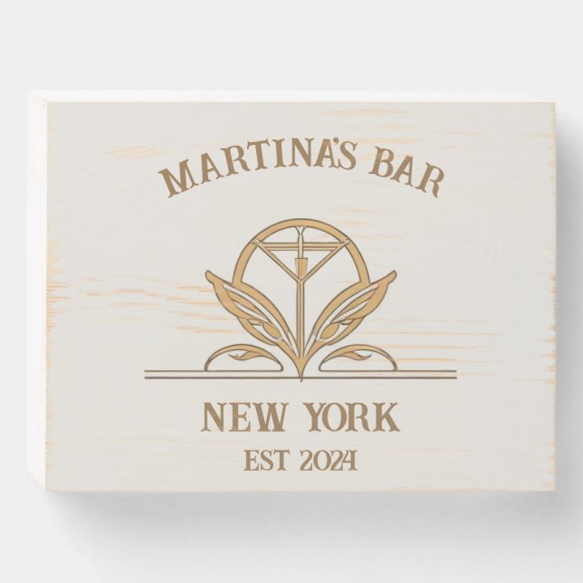 Personalized Bar Sign Martini Logo Custom Name (Front Horizontal)