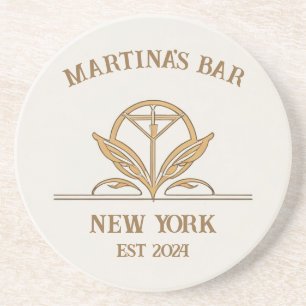 Personalized Bar Sign Martini Logo Custom Name Coaster