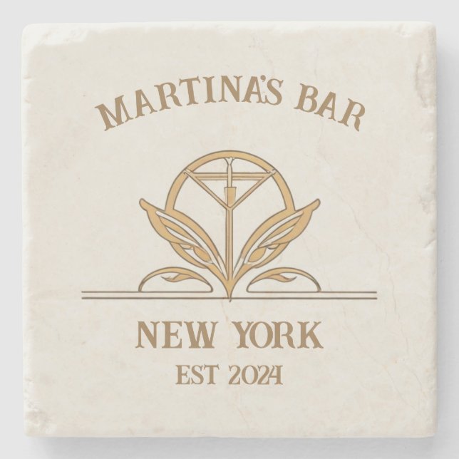 Personalized Bar Sign Martini Logo Custom Name Stone Coaster (Front)