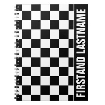 Personalized Bar Tab Black Checkered Notebook by monoshoppe at Zazzle