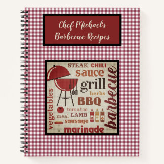Personalized Barbecue Chef Red Gingham Check   Notebook