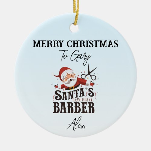 Personalized Barber Christmas Card Ceramic Ornament