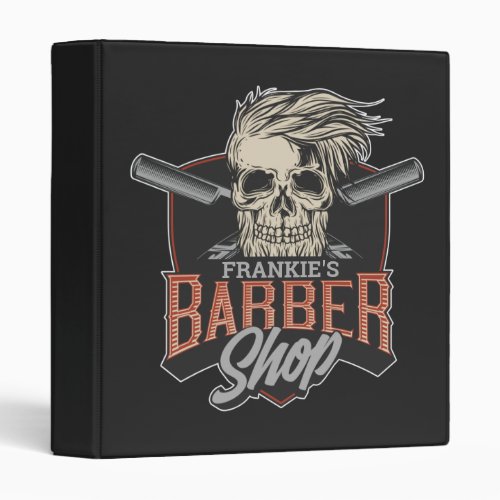 Personalized Barber Shop Hipster Skull and Razors 3 Ring Binder