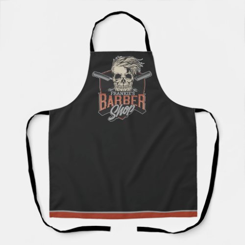 Personalized Barber Shop Hipster Skull and Razors Apron