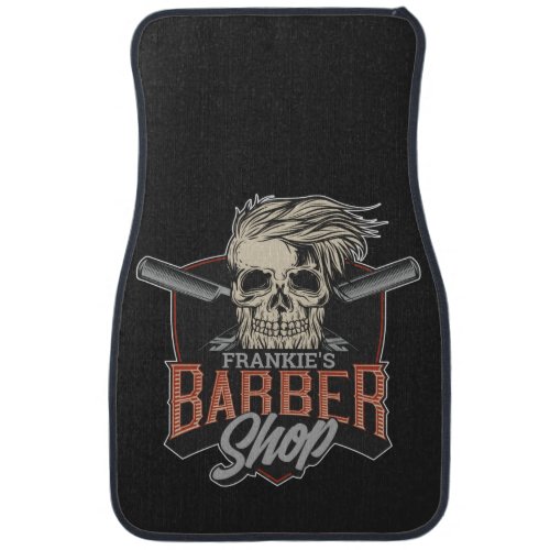 Personalized Barber Shop Hipster Skull and Razors  Car Floor Mat