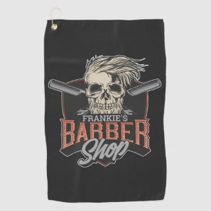 Personalized Barber Shop Hipster Skull and Razors Golf Towel
