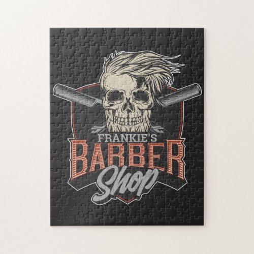 Personalized Barber Shop Hipster Skull and Razors  Jigsaw Puzzle