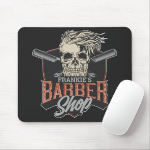 Personalized Barber Shop Hipster Skull and Razors Mouse Pad