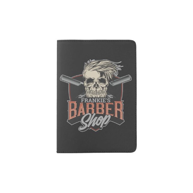Personalized Barber Shop Hipster Skull and Razors  Passport Holder (Front)