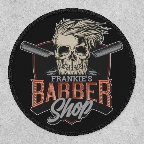 Personalized Barber Shop Hipster Skull and Razors  Patch