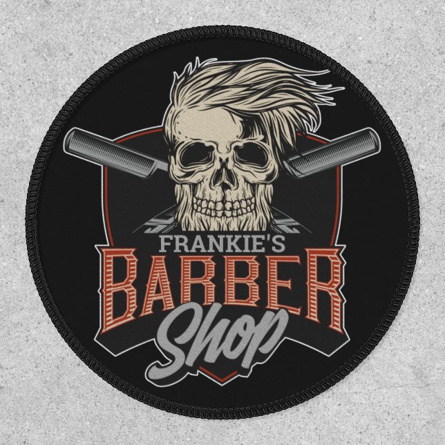 Personalized Barber Shop Hipster Skull and Razors  Patch (Front)