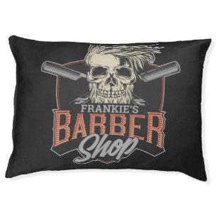 Personalized Barber Shop Hipster Skull and Razors Pet Bed