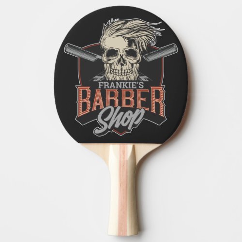 Personalized Barber Shop Hipster Skull and Razors Ping Pong Paddle