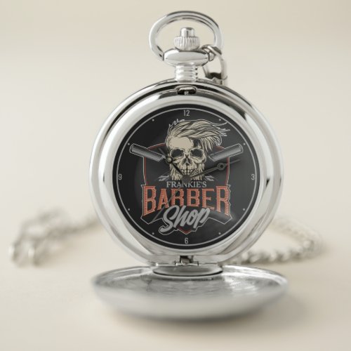 Personalized Barber Shop Hipster Skull and Razors Pocket Watch