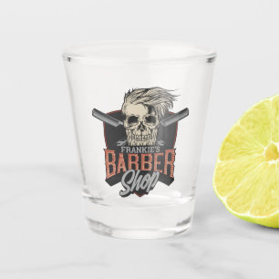 Personalized Barber Shop Hipster Skull and Razors Shot Glass