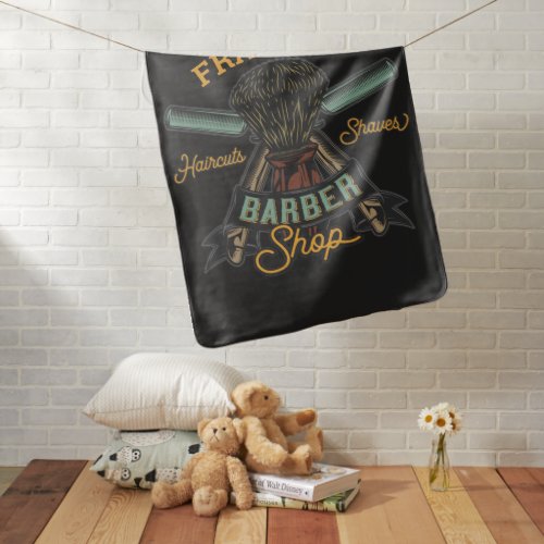 Personalized Barber Shop Retro Haircuts Shaves  Baby Blanket