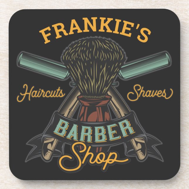 Personalized Barber Shop Retro Haircuts Shaves  Beverage Coaster (Front)