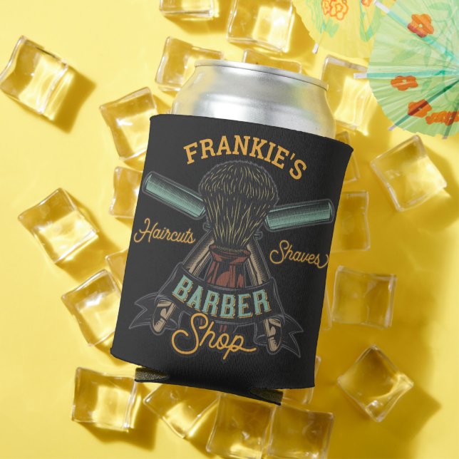 Personalized Barber Shop Retro Haircuts Shaves  Can Cooler (In Situ Summer)