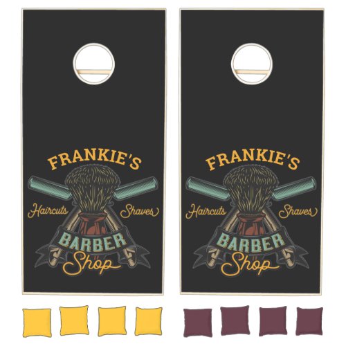 Personalized Barber Shop Retro Haircuts Shaves Cornhole Set