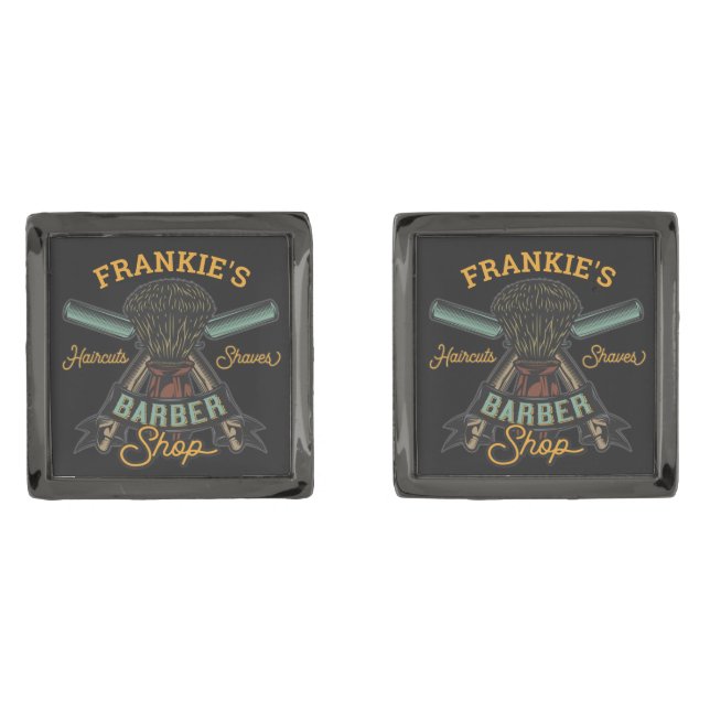 Personalized Barber Shop Retro Haircuts Shaves  Cufflinks (Front)