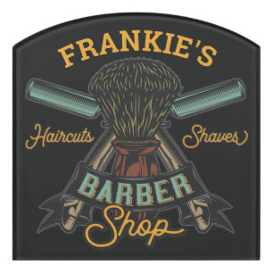 Personalized Barber Shop Retro Haircuts Shaves Door Sign