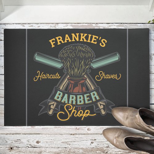 Personalized Barber Shop Retro Haircuts Shaves  Doormat