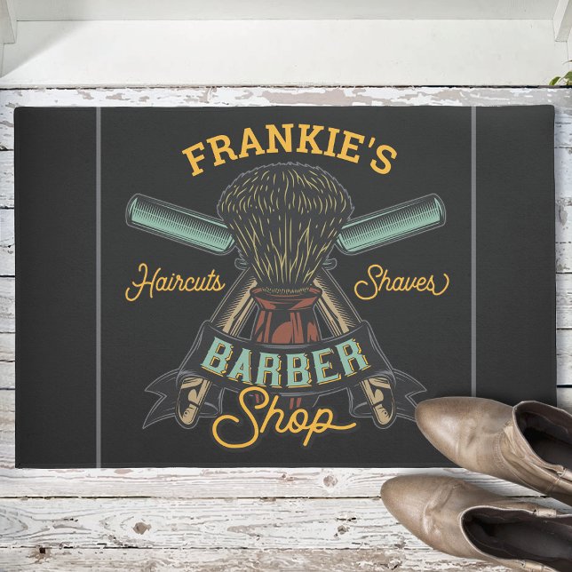 Personalized Barber Shop Retro Haircuts Shaves  Doormat (Creator Uploaded)