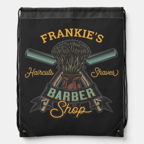 Personalized Barber Shop Retro Haircuts Shaves  Drawstring Bag