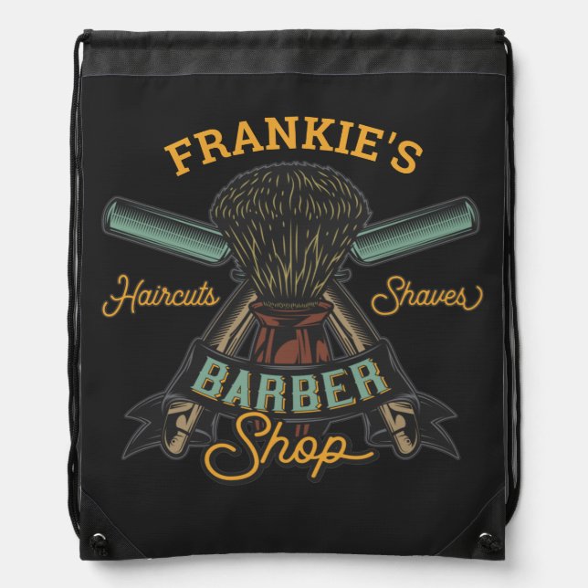 Personalized Barber Shop Retro Haircuts Shaves  Drawstring Bag (Front)