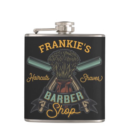 Personalized Barber Shop Retro Haircuts Shaves Flask