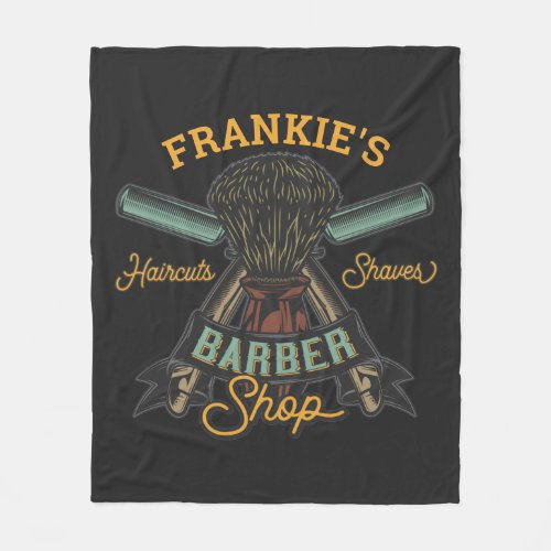 Personalized Barber Shop Retro Haircuts Shaves Fleece Blanket