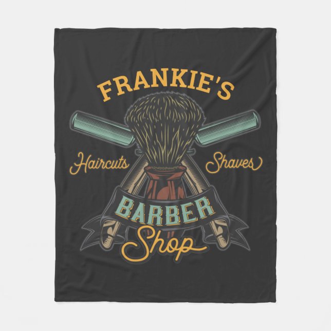 Personalized Barber Shop Retro Haircuts Shaves Fleece Blanket (Front)