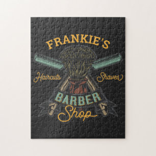Personalized Barber Shop Retro Haircuts Shaves Jigsaw Puzzle