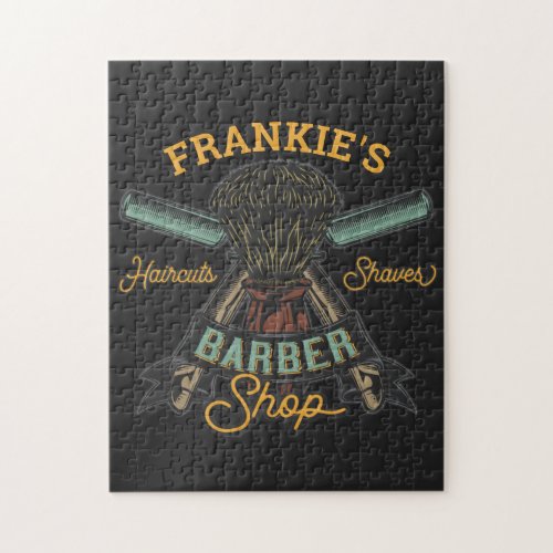 Personalized Barber Shop Retro Haircuts Shaves  Jigsaw Puzzle